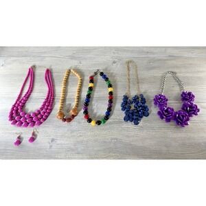 Lot Of 5 Chunky Bold VTG Necklaces & 1 Pr Earrings Statement Bright Colors